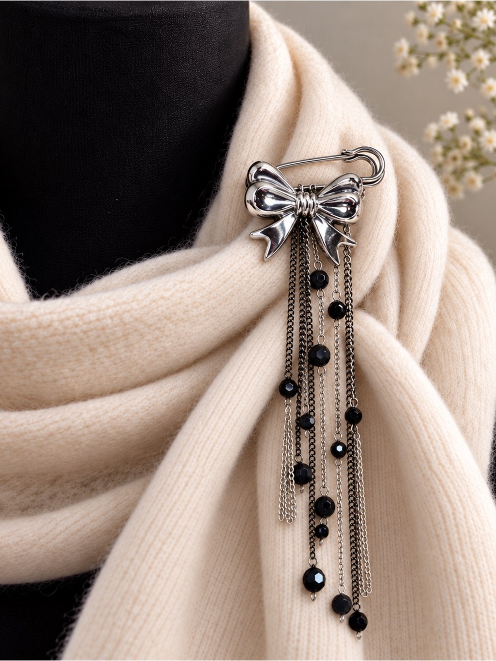 Midnight Ribbon — One-of-a-Kind Upcycled Statement Brooch